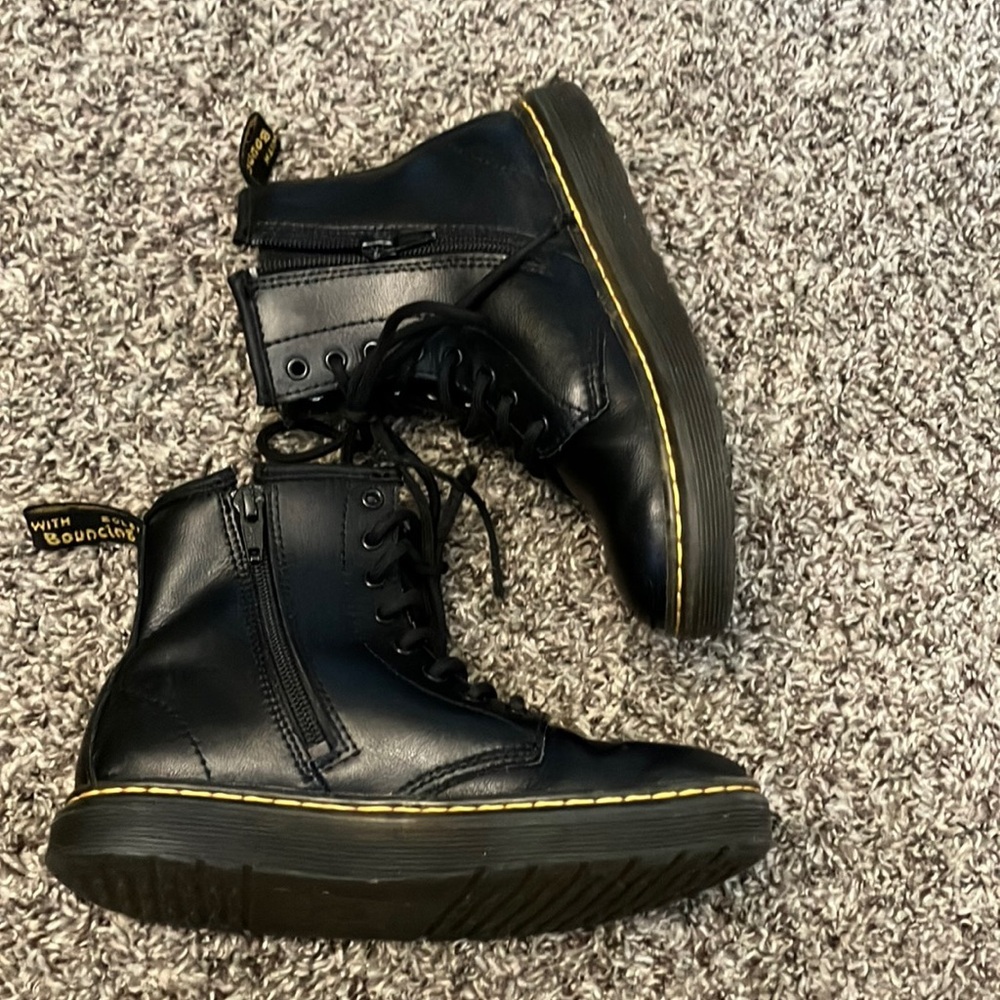 Dr. Martens Black Zavala Combat Boots with Yellow Stitching